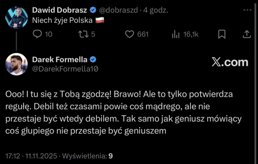 Dariusz Formella ZNOWU KĄŚLIWIE ODPOWIADA na wpis Dawida Dobrasza xD
